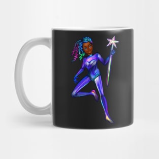 Black anime girl from outer space  ! beautiful  black girl with multi colored Afro hair, blue eyes, Cherry pink lips and dark brown skin. Hair love ! Mug